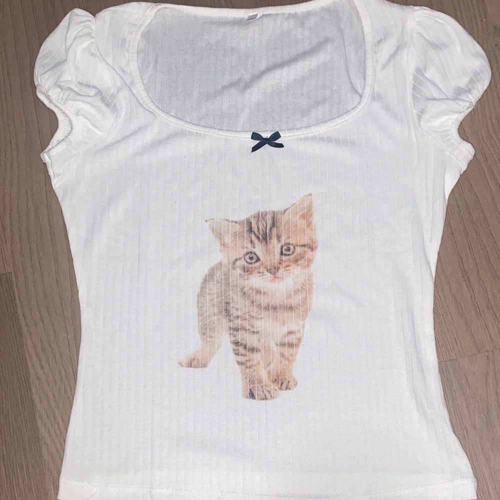 White Cat Print T-Shirt